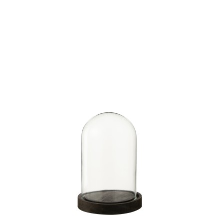 Cloche décorative socle marron en verre transparent 11.5x11.5x16 cm